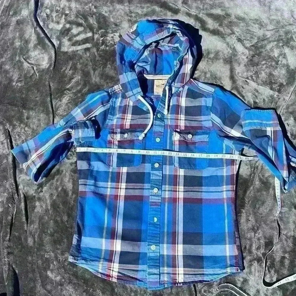 Hollister mens large button up jacket with hood with 2 pockets and drawstring - Picture 5 of 9